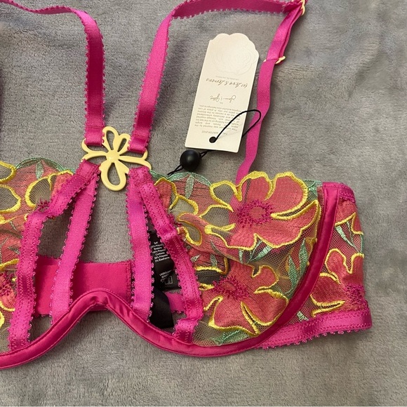 New! For Love & Lemons Pink Yellow Floral Lucy Monowire Bra 10065 - Picture 6 of 11